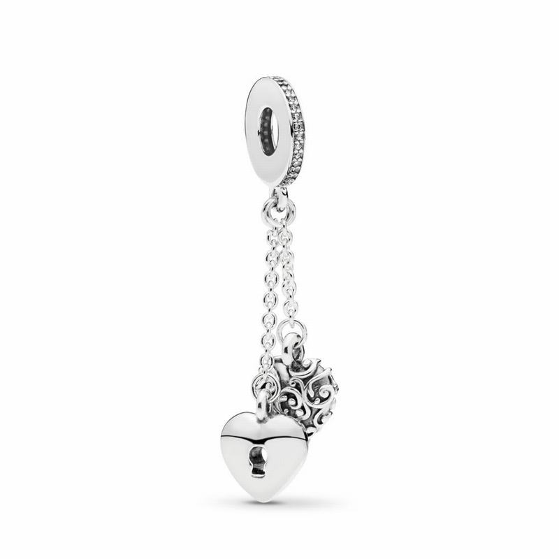 Pandora Lock & Heart Dangle Charm - Sterling Silver/Cubic Zirconia - Canada | WD1118LC